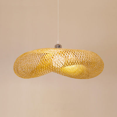 Pendente di lampadario di bambù di rotino Tessitura a mano leggera Stile rustico con altezza regolabile per uso interno