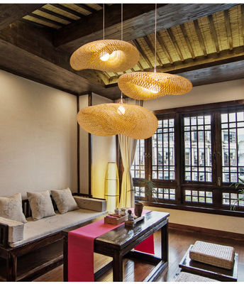 Pendente di lampadario di bambù di rotino Tessitura a mano leggera Stile rustico con altezza regolabile per uso interno