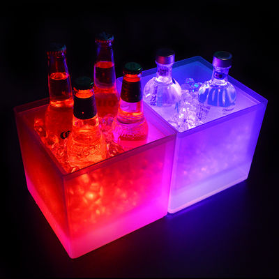 Moderno secchio di ghiaccio a LED quadrato, doppio strato illuminante secchio di champagne trasparente