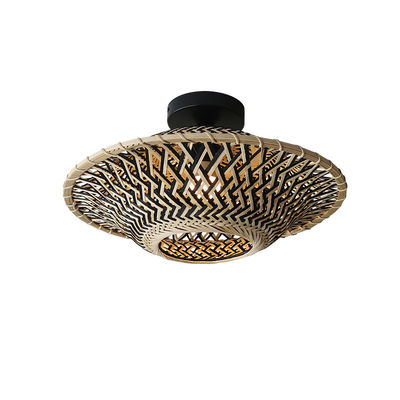 Lampada pendente di bambù rotonda, luce da soffitto tessuta per illuminazione interna
