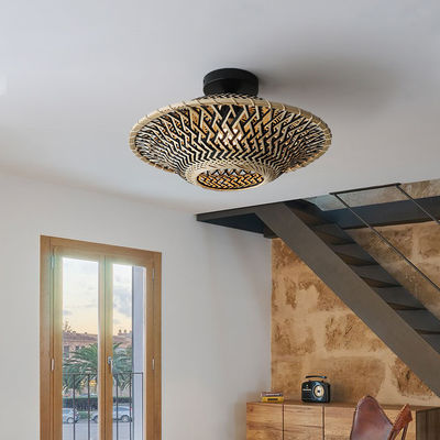 Lampada pendente di bambù rotonda, luce da soffitto tessuta per illuminazione interna
