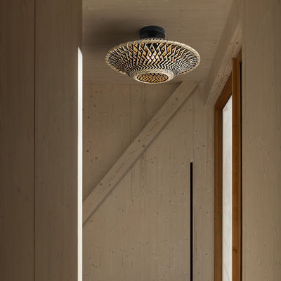 Lampada pendente di bambù rotonda, luce da soffitto tessuta per illuminazione interna