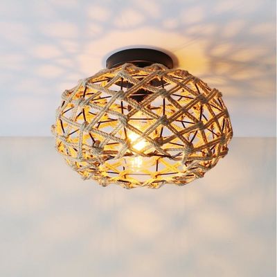 Lampada creativa per balcone lampada di soffitto retro a corda di canapa