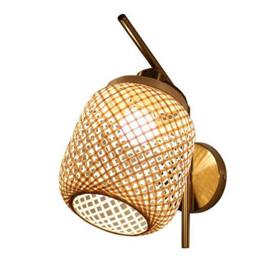 Luci da parete di rotino fatte a mano, 3500K Wicker Rattan Lamp Controllo interruttore