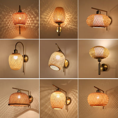 Luci da parete di rotino fatte a mano, 3500K Wicker Rattan Lamp Controllo interruttore