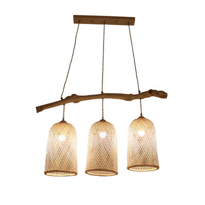 Lampada a tre teste di rattan, lampada da ristorante in bambù 3500K