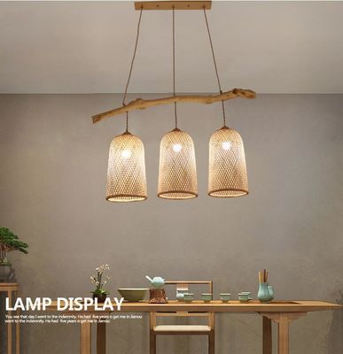 Lampada a tre teste di rattan, lampada da ristorante in bambù 3500K