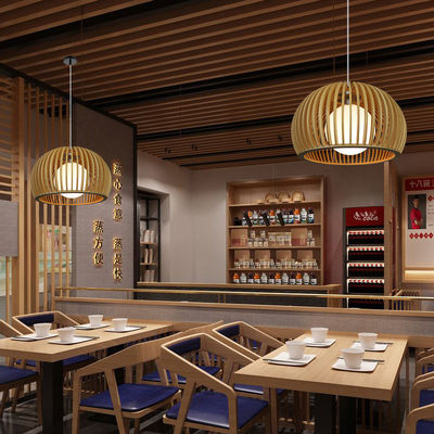Moderno lampadario in legno massello, pendente di rattan luce per il ristorante soggiorno