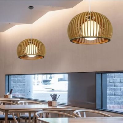 Moderno lampadario in legno massello, pendente di rattan luce per il ristorante soggiorno