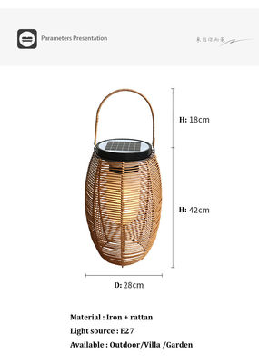 IP65 Rattan Tissue Solar Lights, 3500K Rattan Solar Powered Garden Lantern