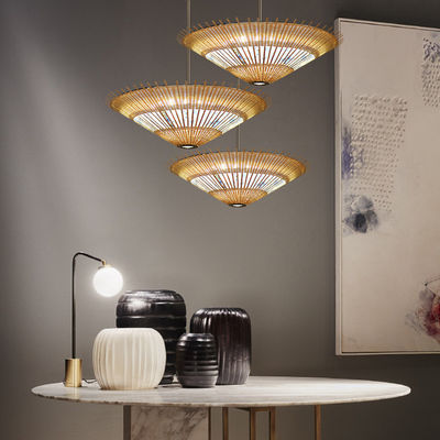 OEM pendente di bambù rotino forma ombrello luce per la decorazione della casa
