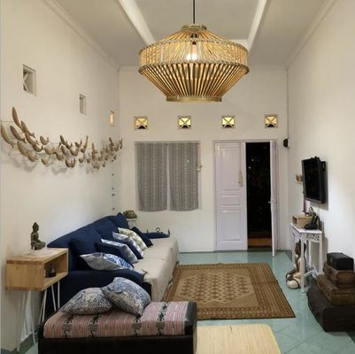 3500K Retro Bambù Tessuto Pendente Luce Per Soggiorno Interno