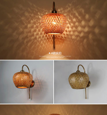 E27 LED Bambù Tessuto Lampada da Parete Sconce 3500K Per Camera Da letto Bagno