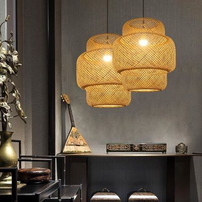 3500K Rondo Bambù Tessitura LED Pendente Luce, Rotondo Rattan Luce OEM ODM
