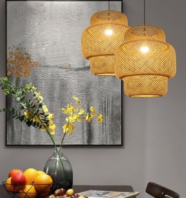 3500K Rondo Bambù Tessitura LED Pendente Luce, Rotondo Rattan Luce OEM ODM