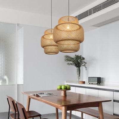 3500K Rondo Bambù Tessitura LED Pendente Luce, Rotondo Rattan Luce OEM ODM