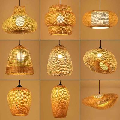 3500K Rondo Bambù Tessitura LED Pendente Luce, Rotondo Rattan Luce OEM ODM