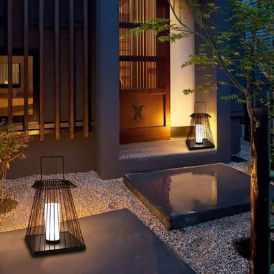 Lampa di lanterna da pavimento creativa di rotino E27 base per giardino esterno