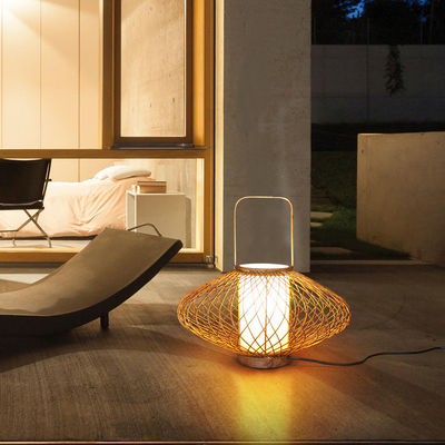 3500K Lampada da tavolo di bambù di rotino bianco caldo per il controllo degli interruttori della camera da letto