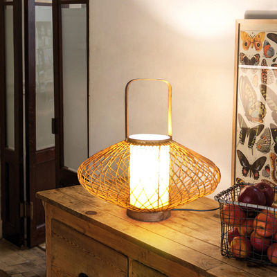 3500K Lampada da tavolo di bambù di rotino bianco caldo per il controllo degli interruttori della camera da letto