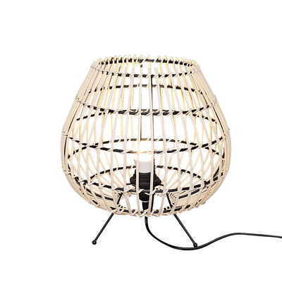 Lampada da letto per camera da letto in stile cinese, lampada per ambientazione in sala da tè, lampada da tavolo in bambù di rattan