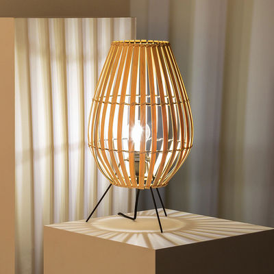 Lampada da letto per camera da letto in stile cinese, lampada per ambientazione in sala da tè, lampada da tavolo in bambù di rattan