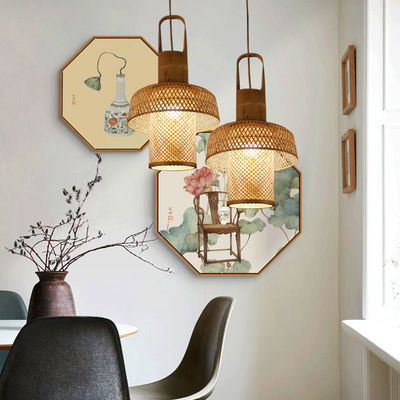 Lanterne cinesi di bambù appese Lampade lampadari di bambù tessuti