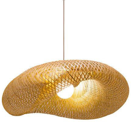 Pendente di lampadario di bambù di rotino Tessitura a mano leggera Stile rustico con altezza regolabile per uso interno