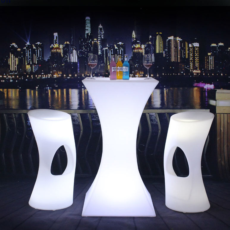 Moderno design quadrato Set alto bar cocktail bianco PE di plastica led luce tavolo da bar