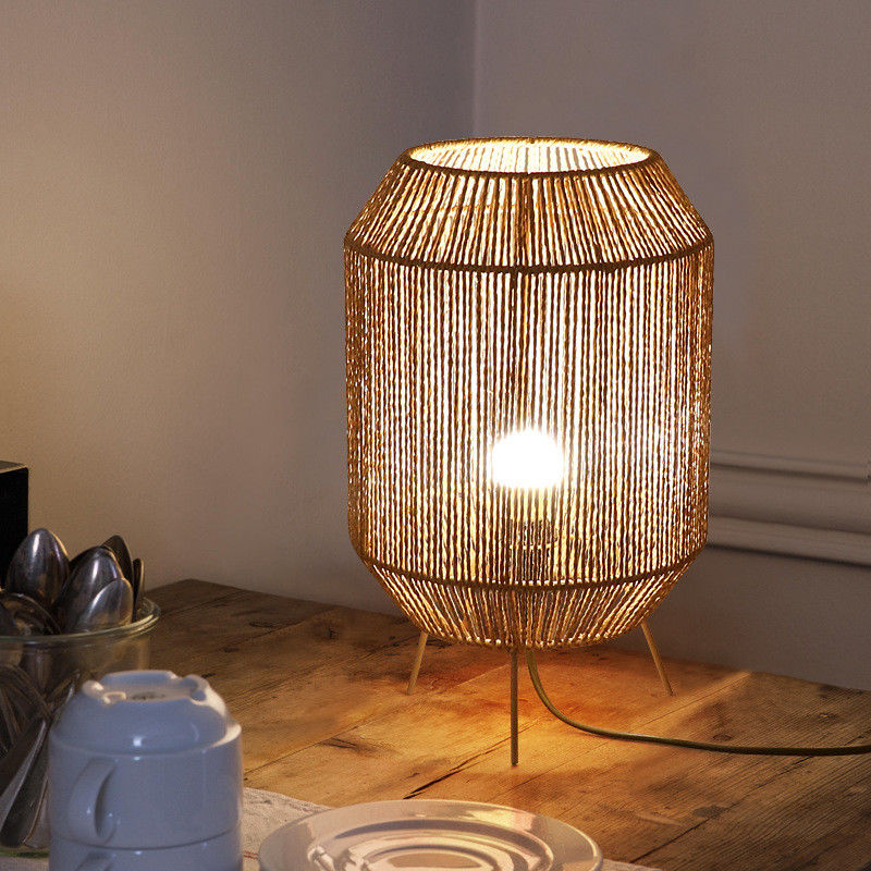 Lampada da tavolo in rotino, lampada da tavolo Wabi Sabi fatta a mano